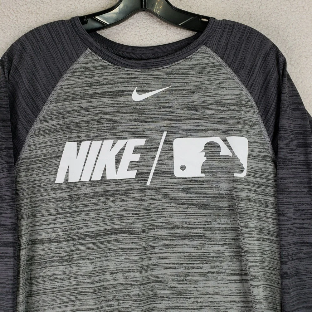 Nike MLB Dri-FIT 3/4 Sleeve Shirt Mens‎ Small Grey Heathered Baseball Training